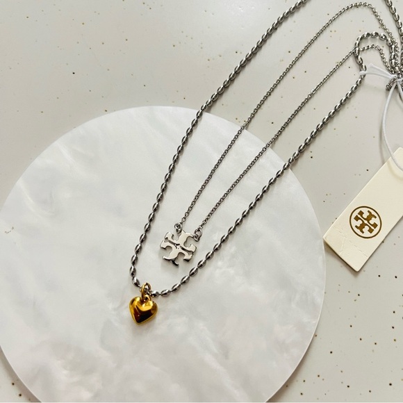 Tory Burch Silver and Gold Heart Necklace bundle set - Picture 1 of 3